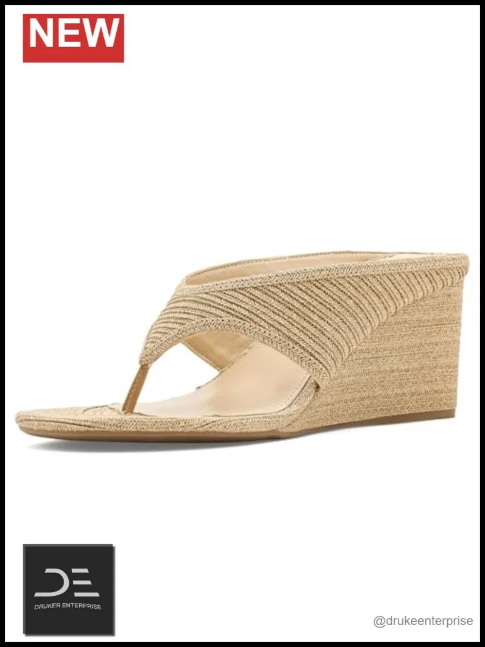 Open Toe Woven Faux Leather Thong Wedge Sandals for Women